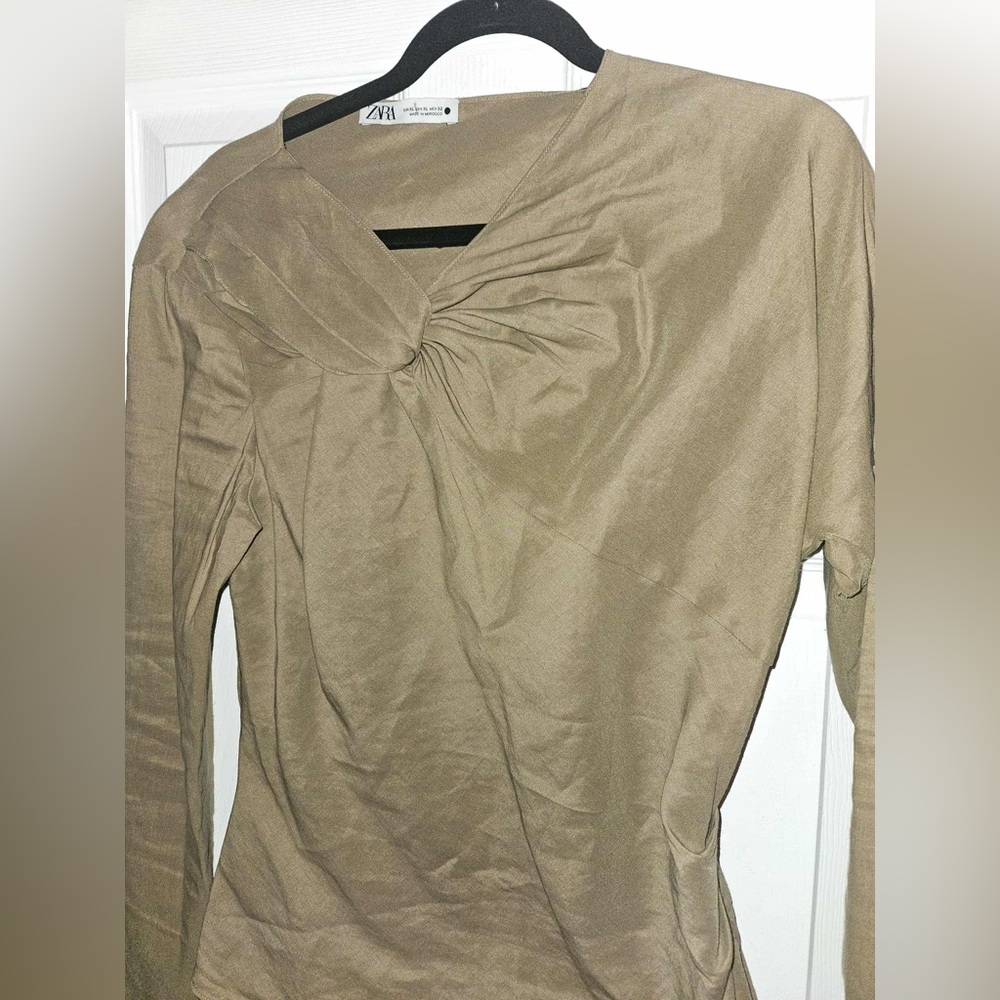 Zara Tan Blouse with Knot Detail